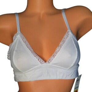 Jenni Core Bralette Bright White Wide Lace Cotton Wireless Bra XL NWT